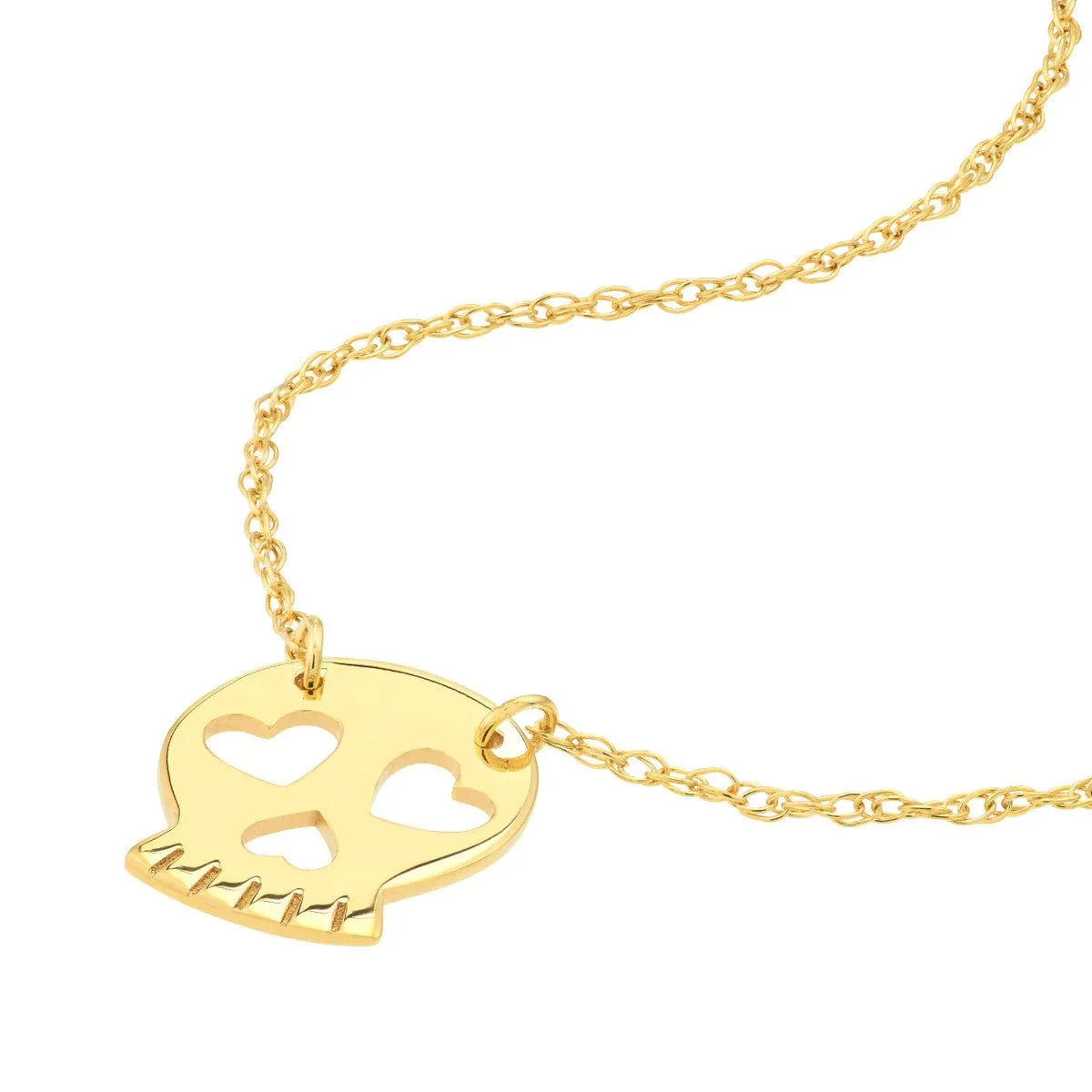 14K Yellow Gold So You Mini Sugar Skull Adjustable Necklace