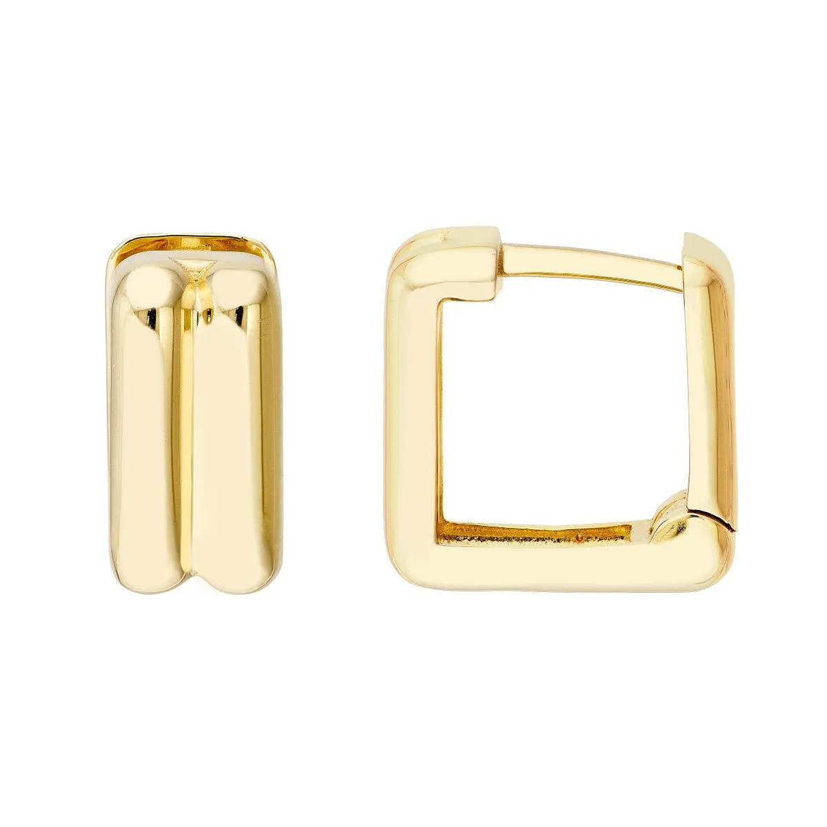 14K Yellow Gold Square Double Row Hoop Earrings