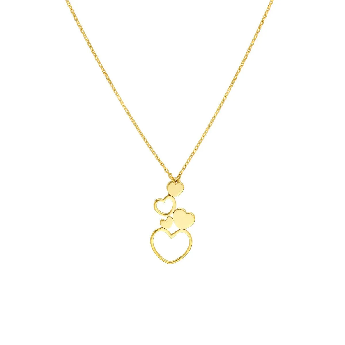 14K Yellow Gold Stacked Hearts Adjustable Necklace