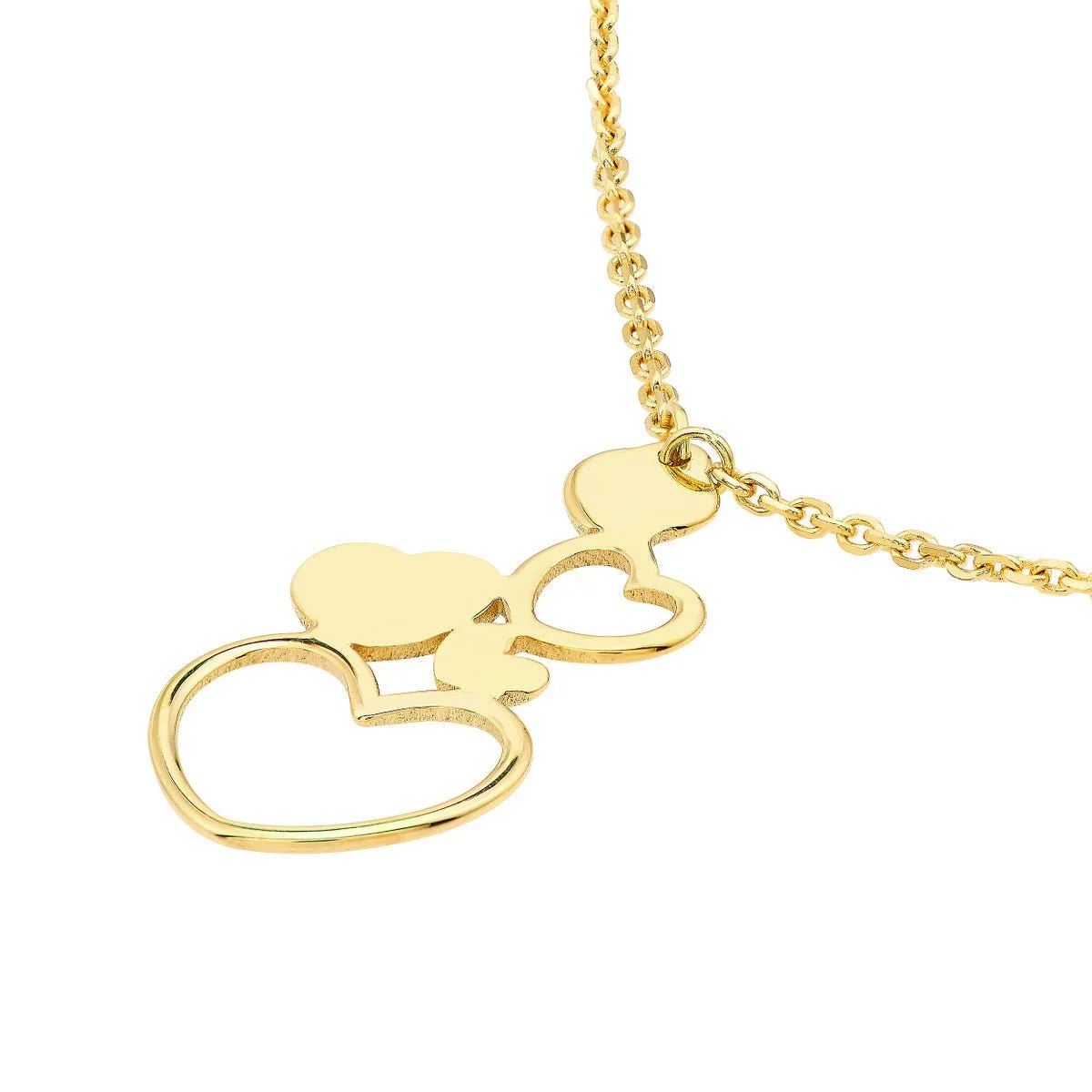 14K Yellow Gold Stacked Hearts Adjustable Necklace