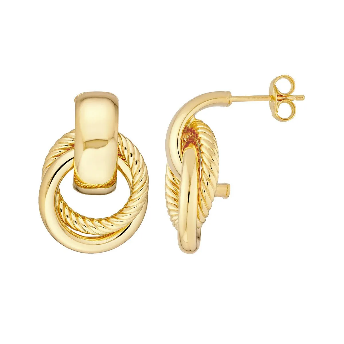 14K Yellow Gold Texture Door Knocker Hoop Earrings