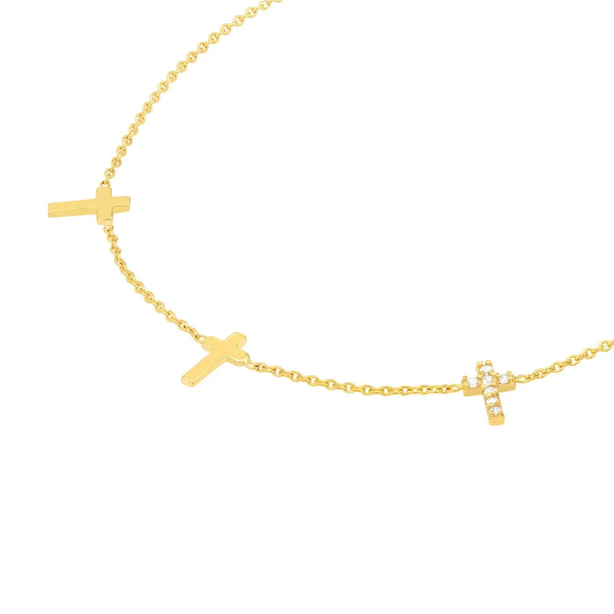 14K Yellow Gold Triple Cross with Diamond Necklace