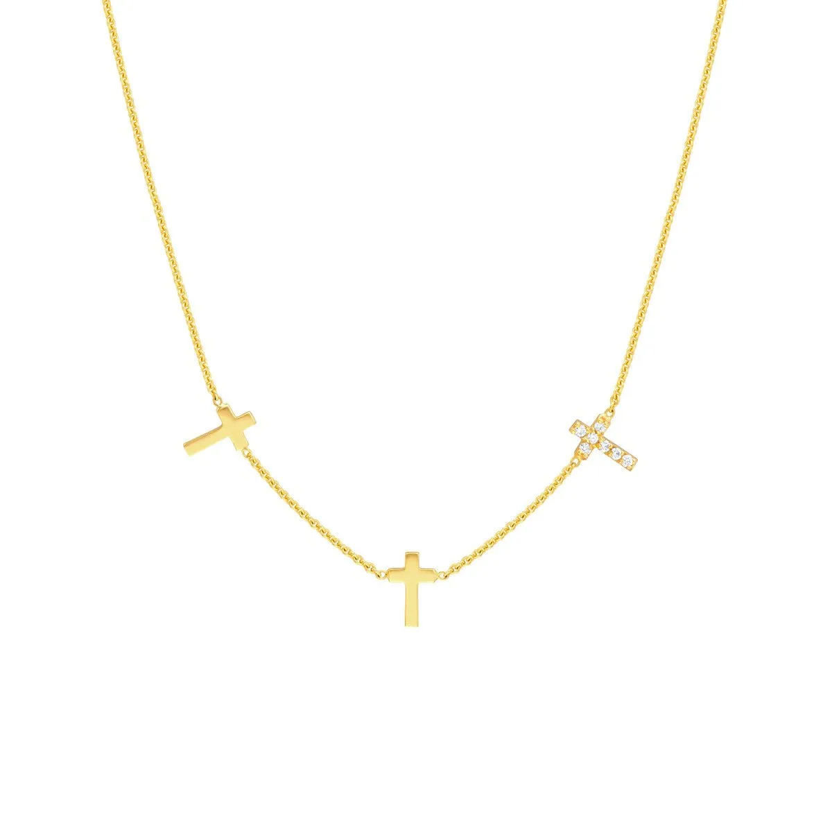 14K Yellow Gold Triple Cross with Diamond Necklace