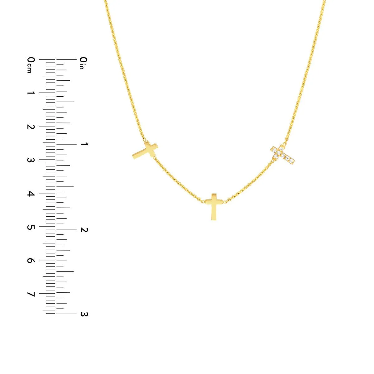 14K Yellow Gold Triple Cross with Diamond Necklace