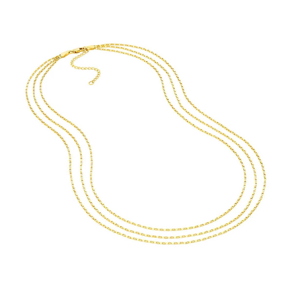 14K Yellow Gold Triple Graduated Box Link Necklace with Lobster Lock