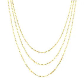 14K Yellow Gold Triple Graduated Box Link Necklace with Lobster Lock