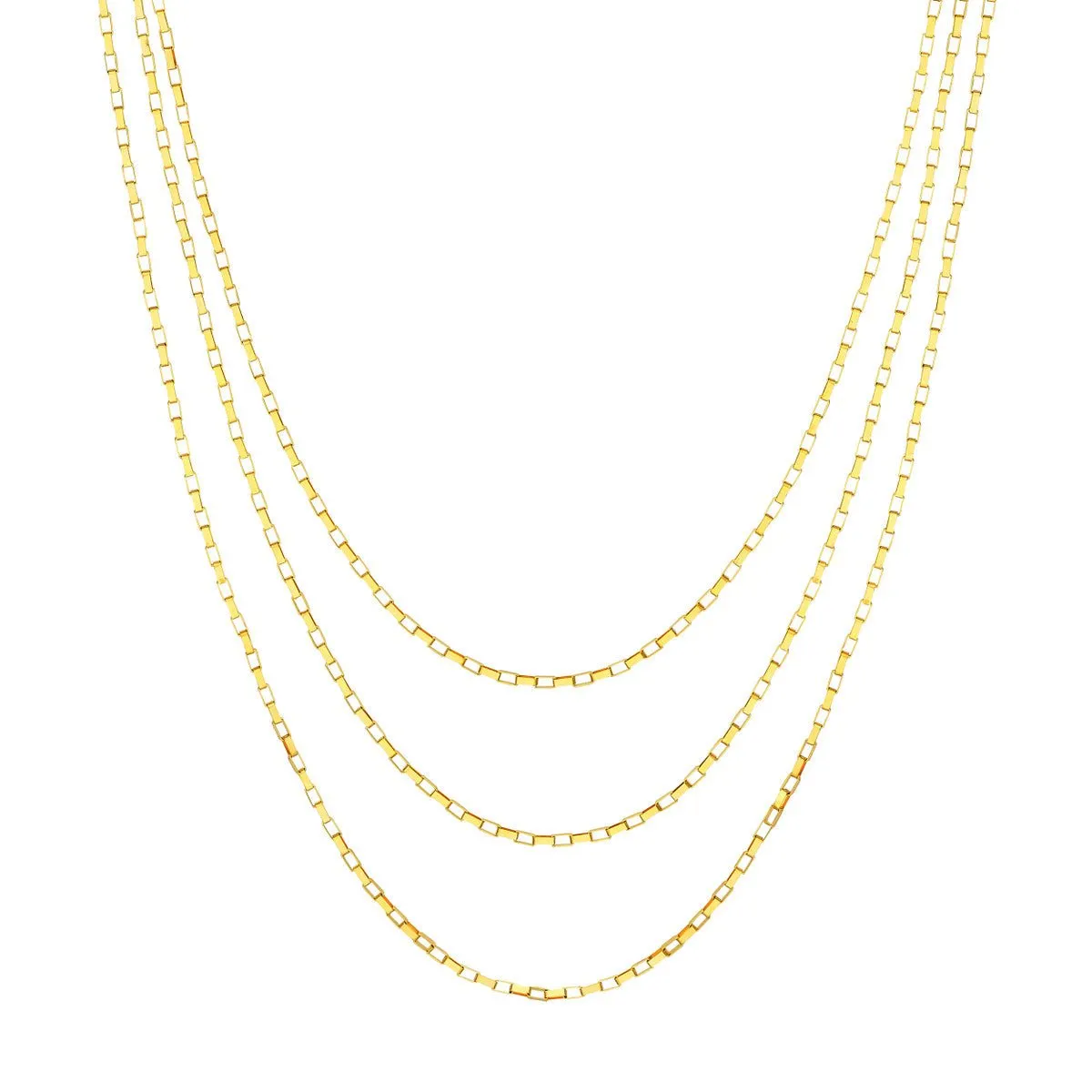 14K Yellow Gold Triple Graduated Box Link Necklace with Lobster Lock