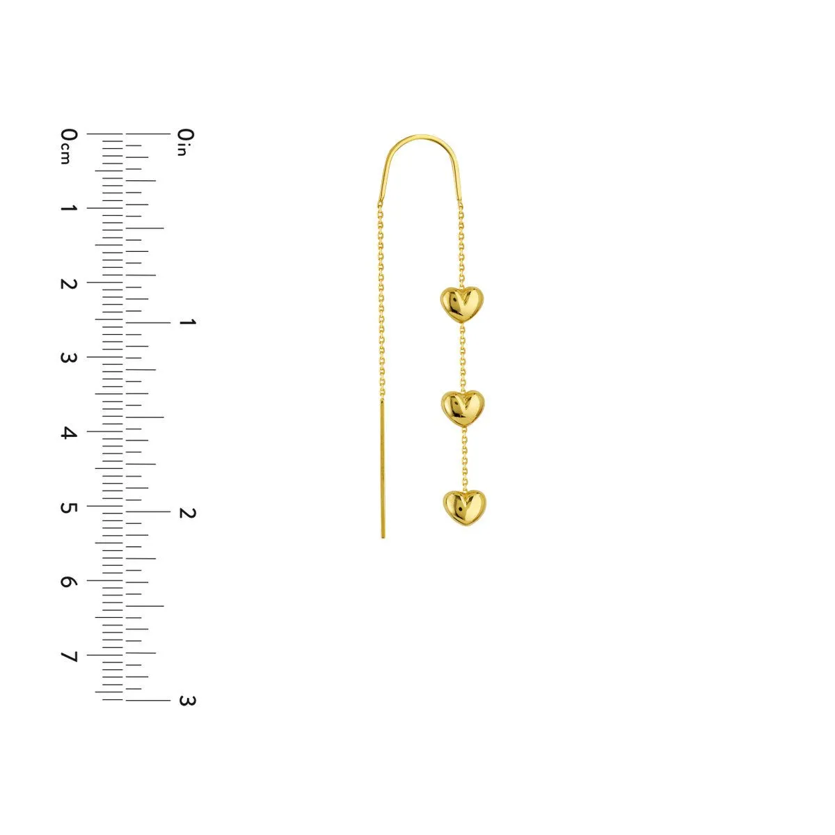 14K Yellow Gold Triple-Puffed Heart Threader Earrings