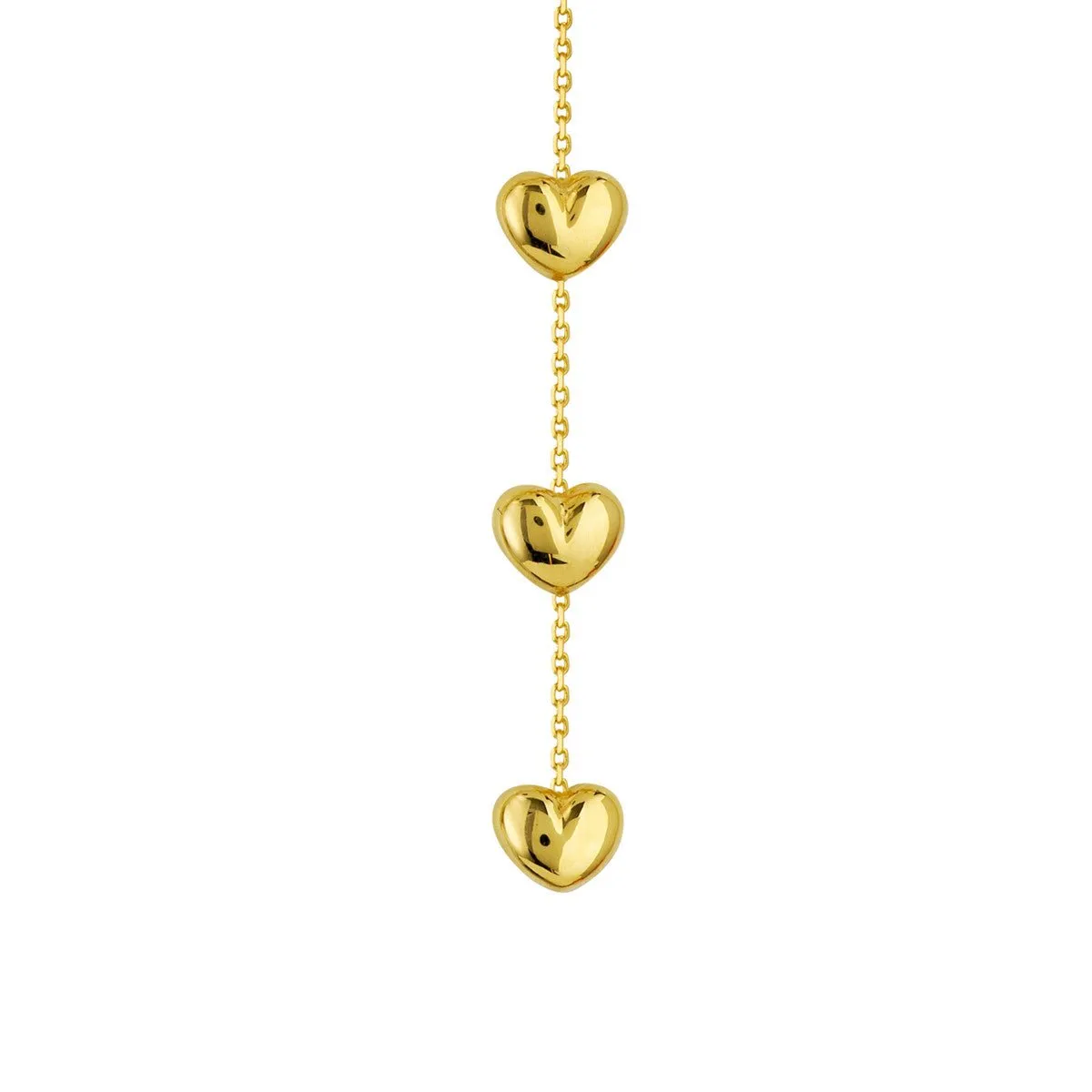 14K Yellow Gold Triple-Puffed Heart Threader Earrings