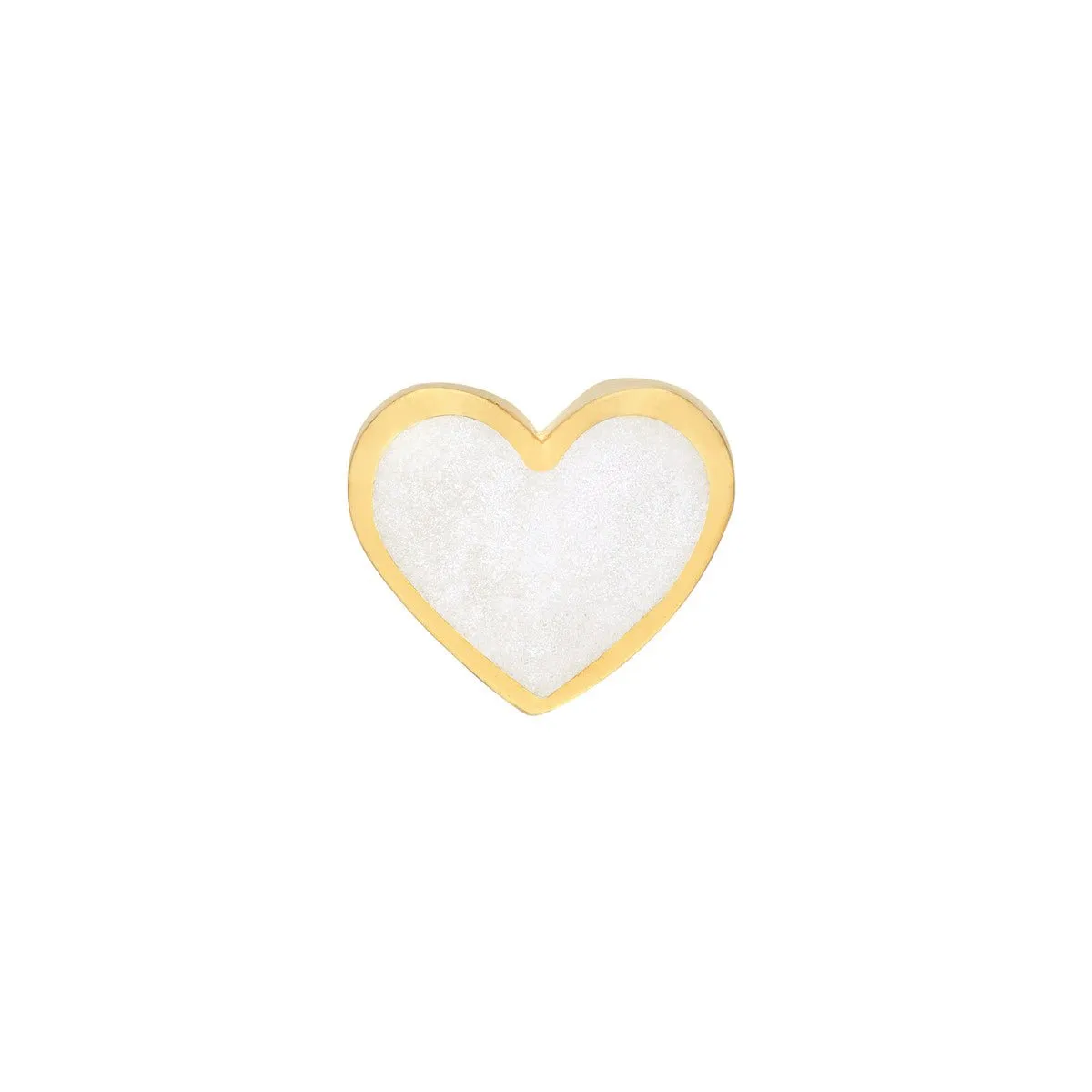 14K Yellow Gold White Enamel Heart Stud Earrings