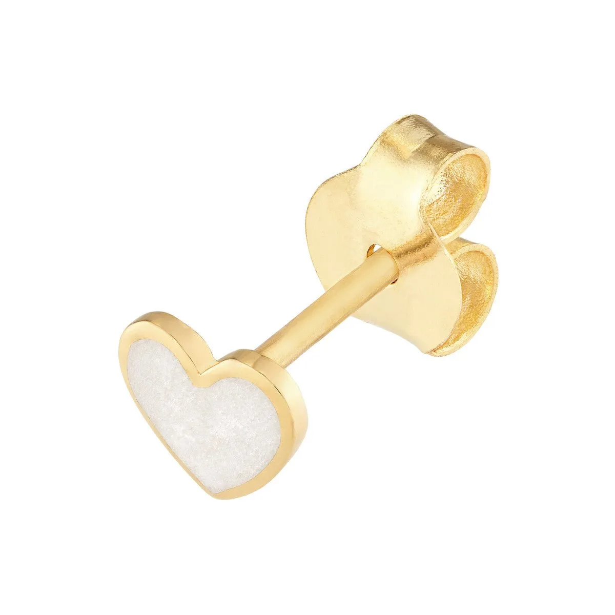 14K Yellow Gold White Enamel Heart Stud Earrings