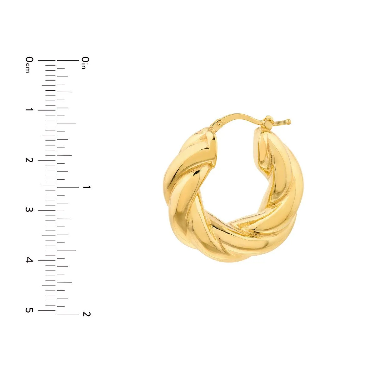 14K Yellow Gold Wide Twisted Puff Hoop Earrings