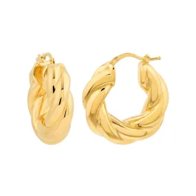 14K Yellow Gold Wide Twisted Puff Hoop Earrings