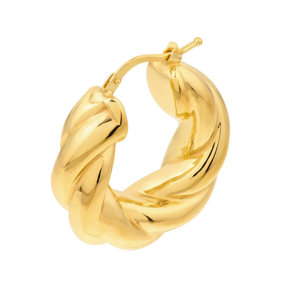 14K Yellow Gold Wide Twisted Puff Hoop Earrings