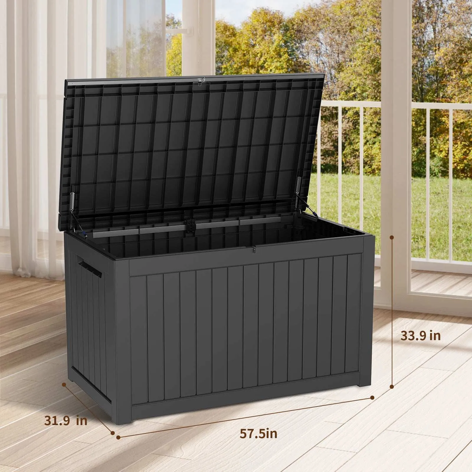 230 Gallon Deck Box, Resin Large Outdoor Storage Box Lockable (Black)