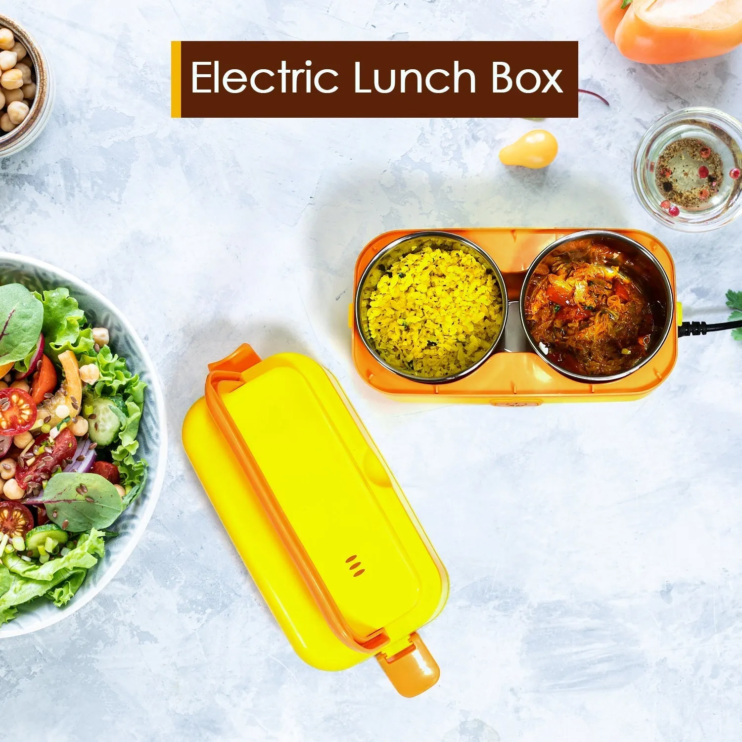 2963 1Layer Electric Lunch Box for Office, Portable Lunch Warmer with Removable 2 Stainless Steel Container.