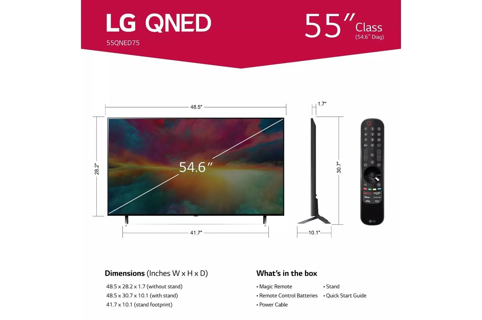 55QNED75URA LG 55 Inch Class QNED75 series LED 4K UHD Smart webOS 23 w/ ThinQ AI TV