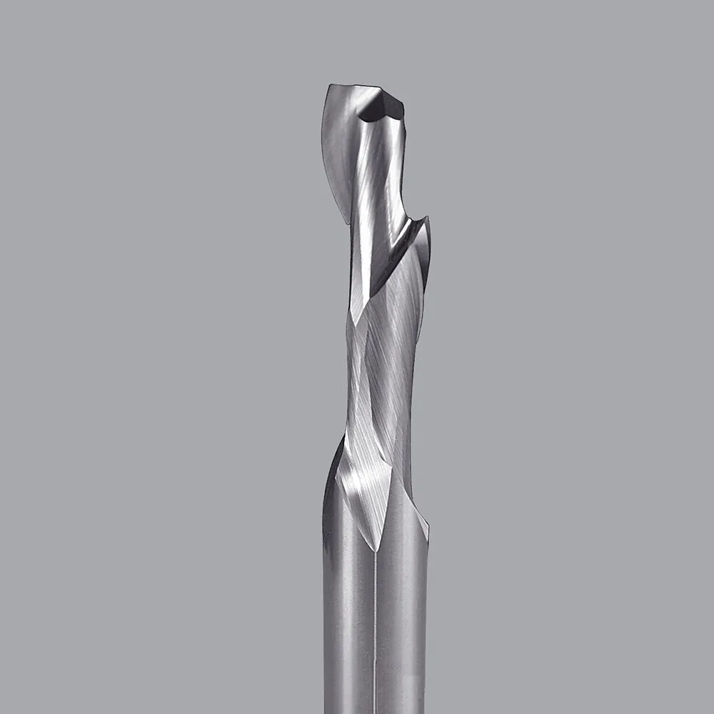 60-120MW, 0.375" Dia, 1.125" LOC, 0.375" Shank Dia, 3" OAL, 1 Flute Max Wear Compression Router Bit