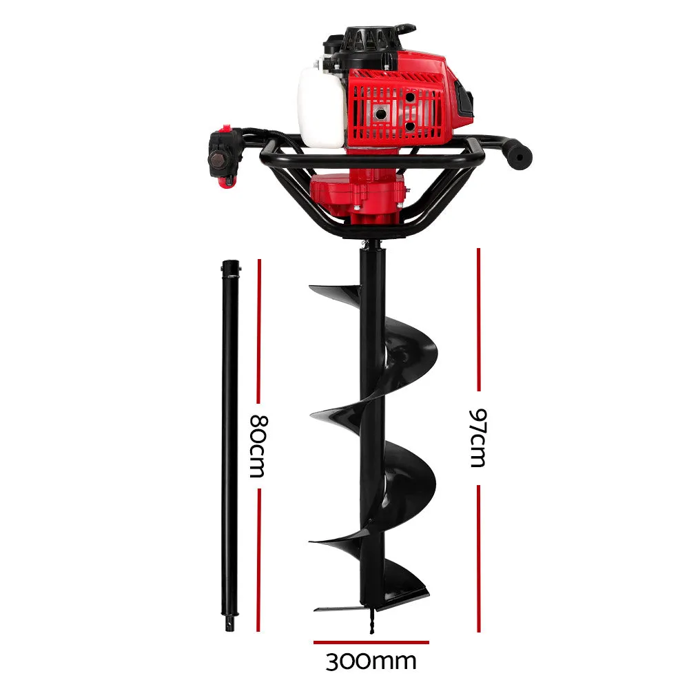 80CC Post Hole Digger 300mm Petrol Drill Extension Auger Bits