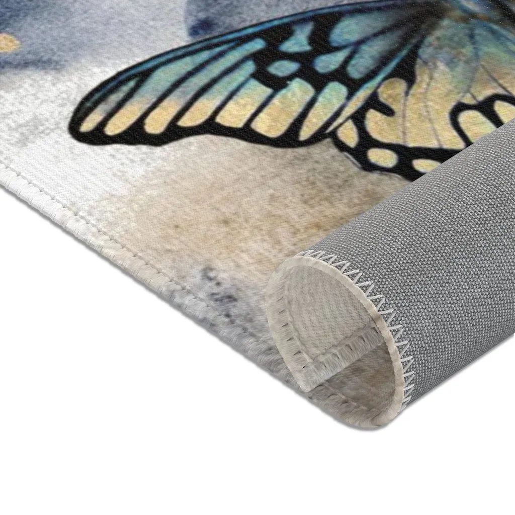 Abstract Area Rug |  Butterfly Navy Beige Ombre