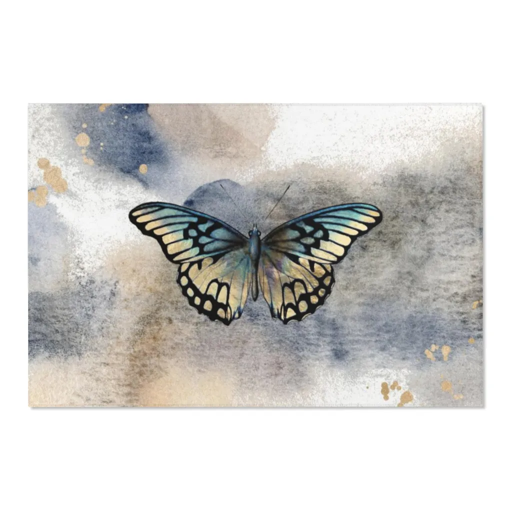 Abstract Area Rug |  Butterfly Navy Beige Ombre