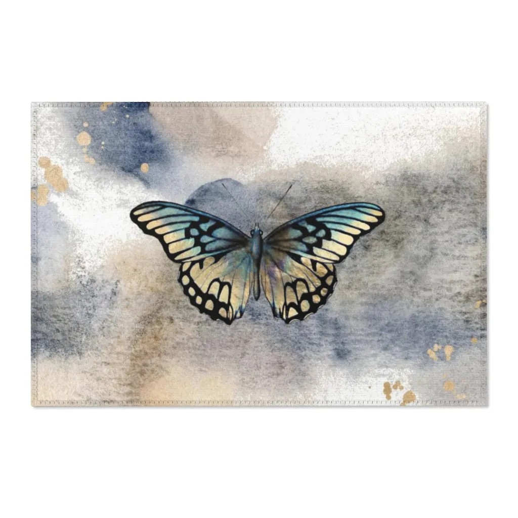 Abstract Area Rug |  Butterfly Navy Beige Ombre