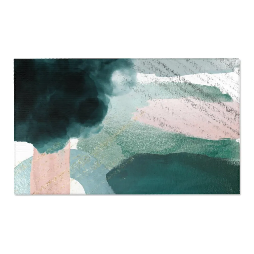 Abstract Area Rug |  Emerald Green Blush Pink