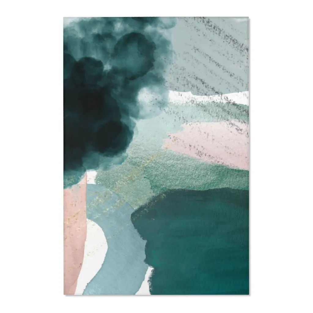 Abstract Area Rug |  Emerald Green Blush Pink