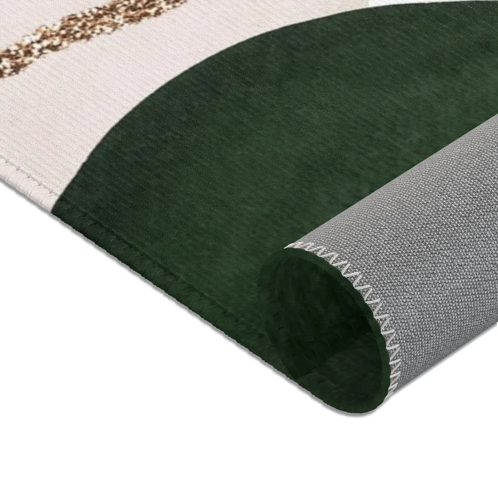 Abstract Area Rug |  Green Beige Black Cream Gold