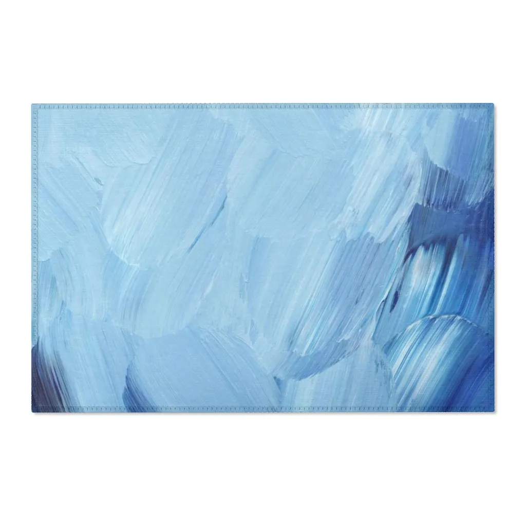 Abstract Area Rug | Pastel Blue White Navy Acrylic