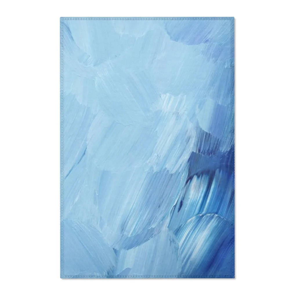 Abstract Area Rug | Pastel Blue White Navy Acrylic