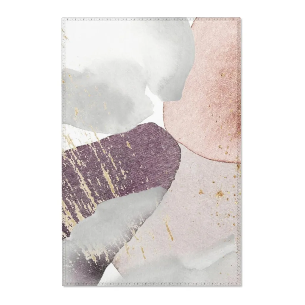 Abstract Area Rug |  Purple Beige Pink Gray Gold