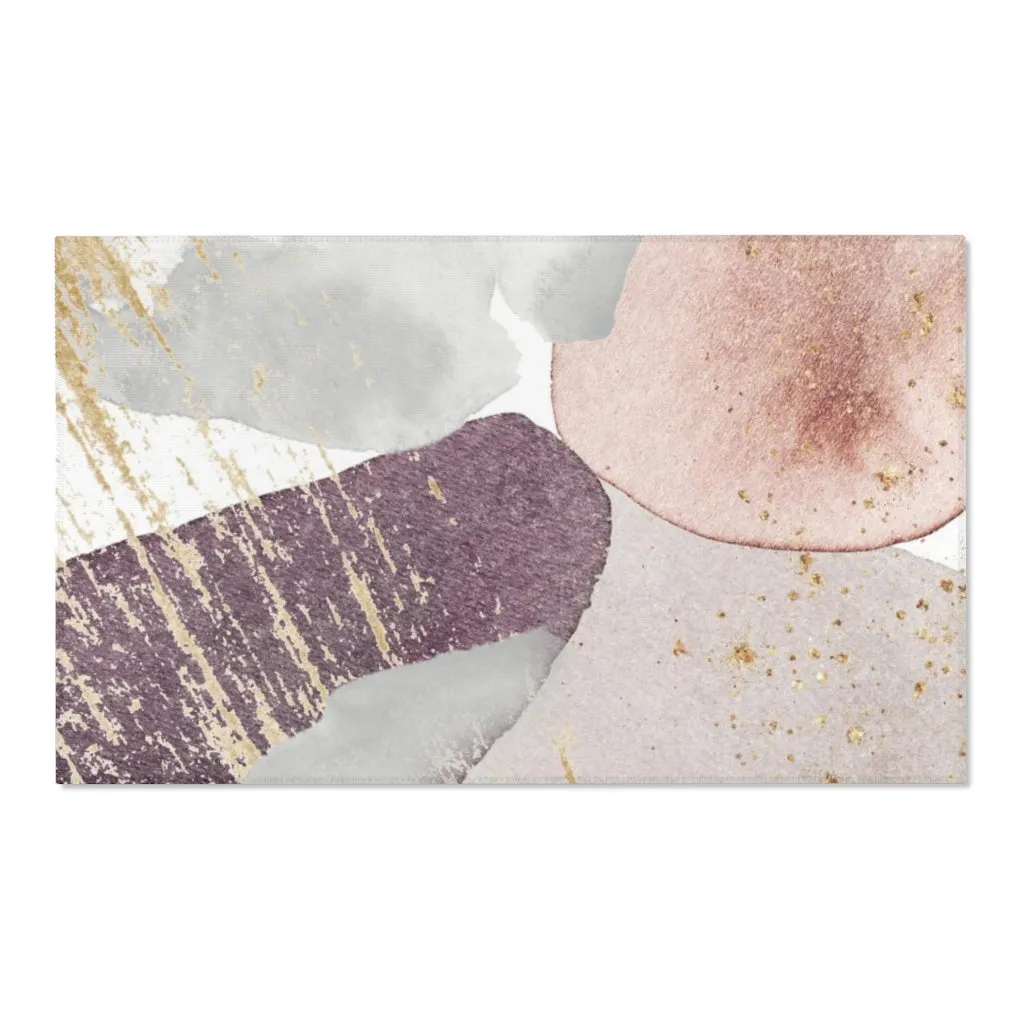 Abstract Area Rug |  Purple Beige Pink Gray Gold