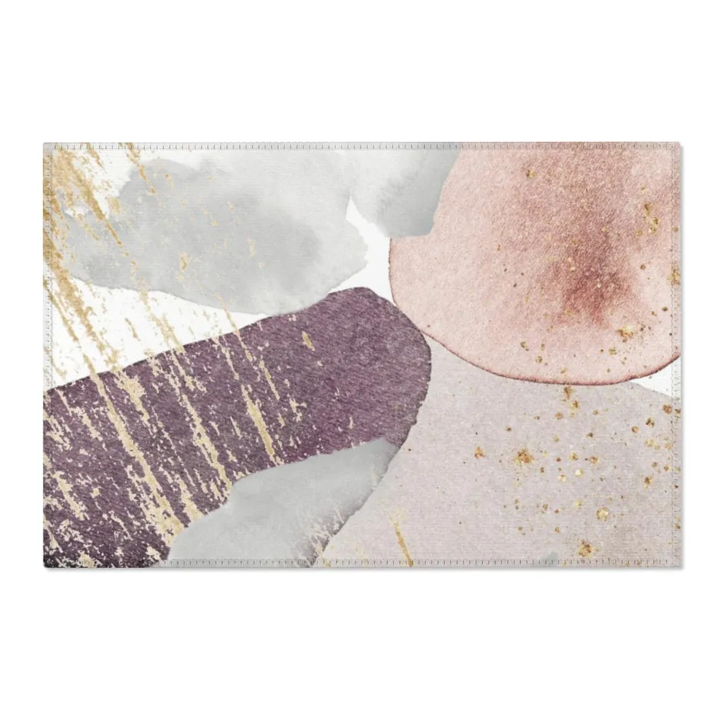 Abstract Area Rug |  Purple Beige Pink Gray Gold