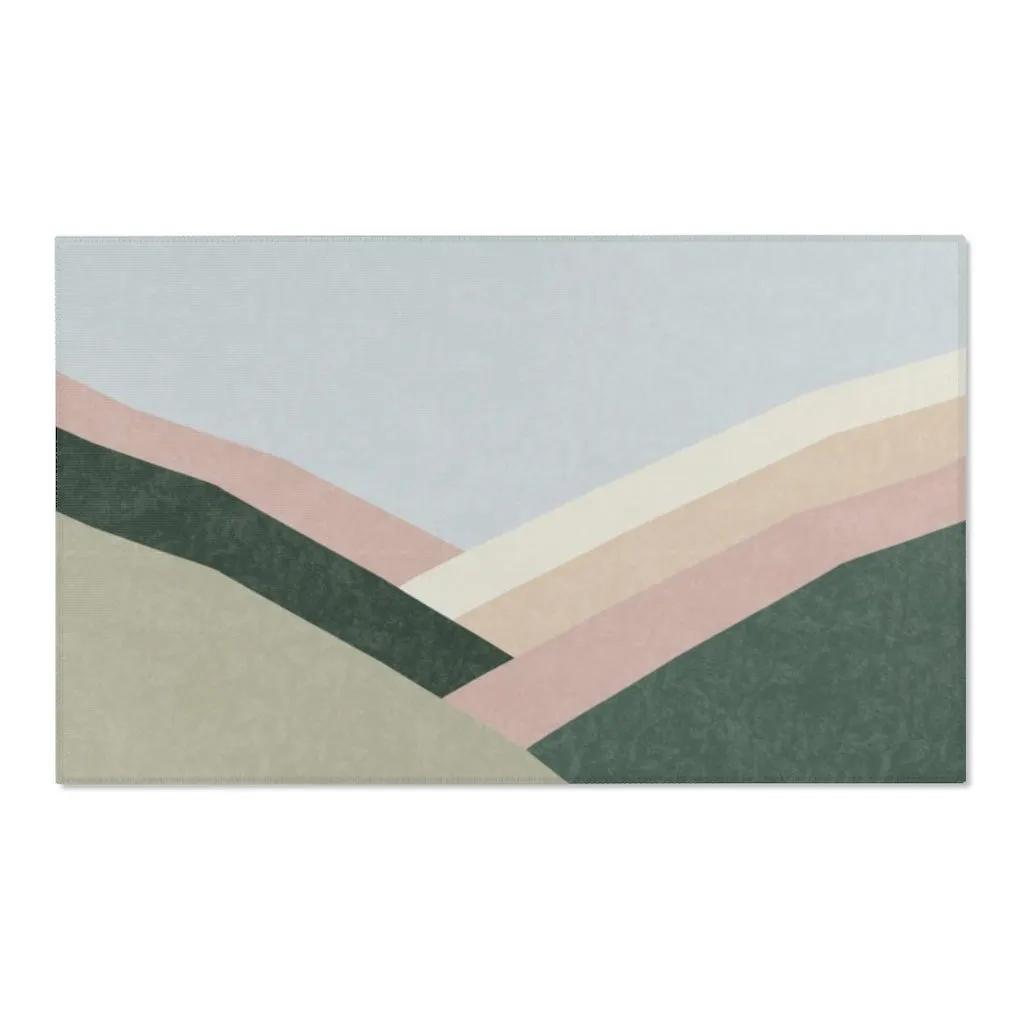 Abstract Boho Area Rug | Baby Blue Gray Green Pink Hills