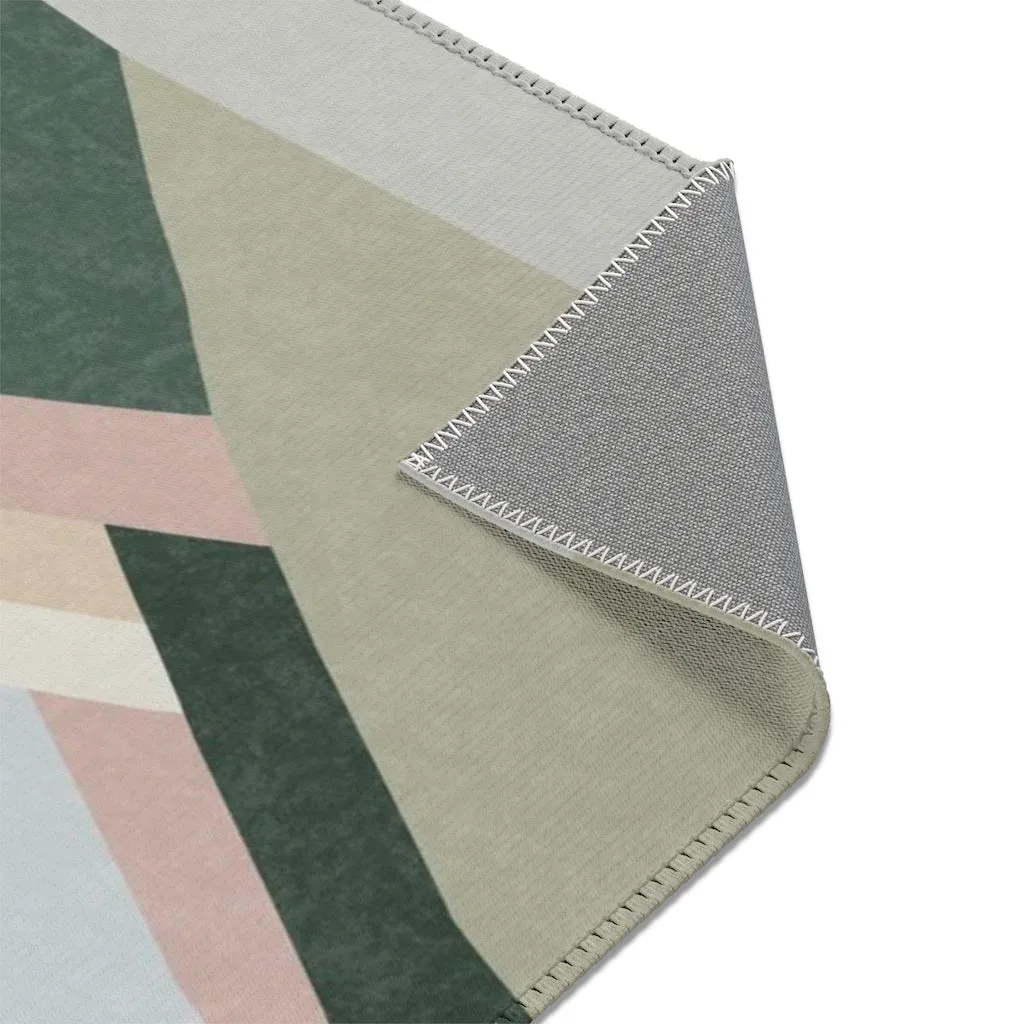 Abstract Boho Area Rug | Baby Blue Gray Green Pink Hills