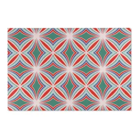 Abstract Boho Area Rug | Green Red Pattern