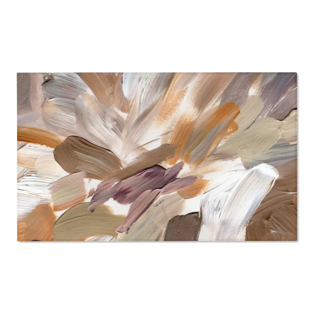 Abstract Boho Area Rug | White Orange Acrylic