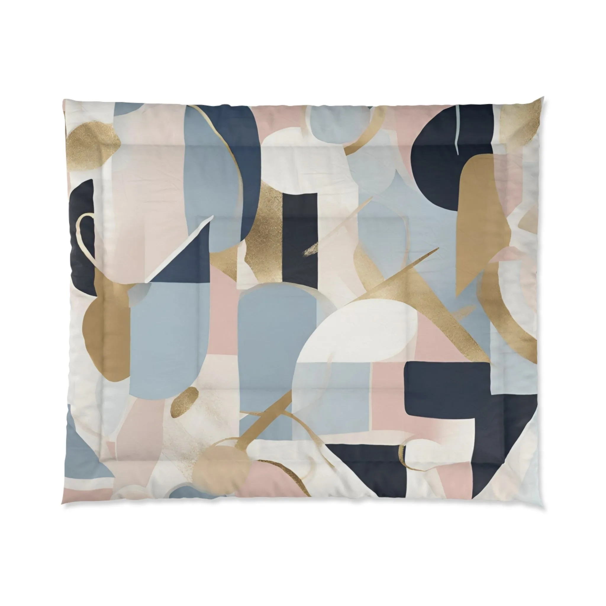 Abstract Comforter | Geometric, Blue, Blush Pink, White