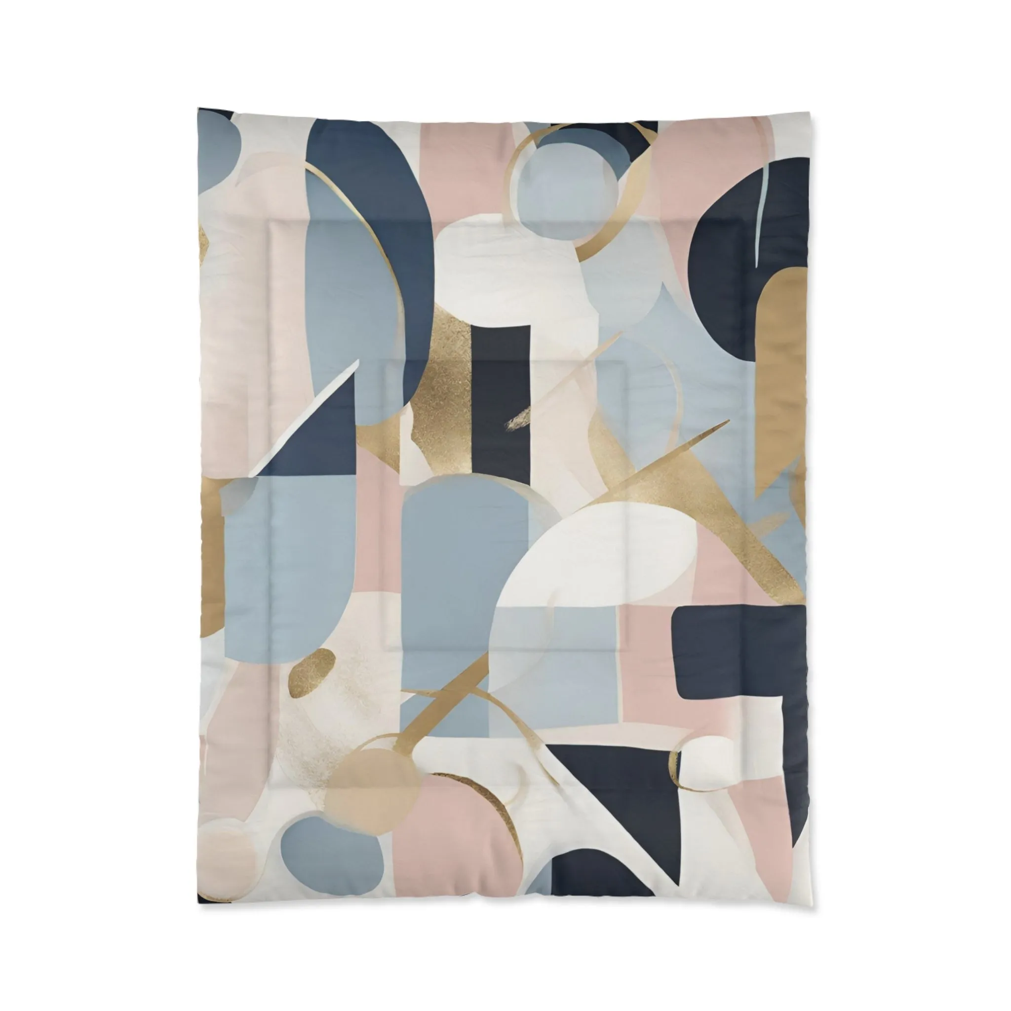 Abstract Comforter | Geometric, Blue, Blush Pink, White