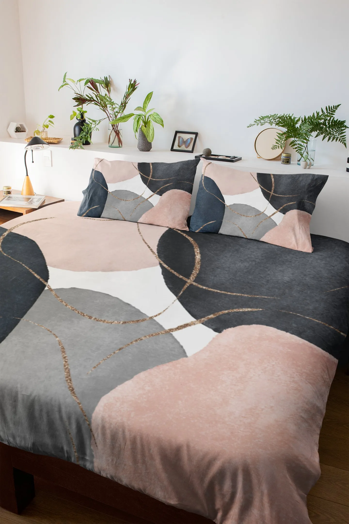 Abstract Duvet Cover | Grey, Blush Pink, Navy Blue White