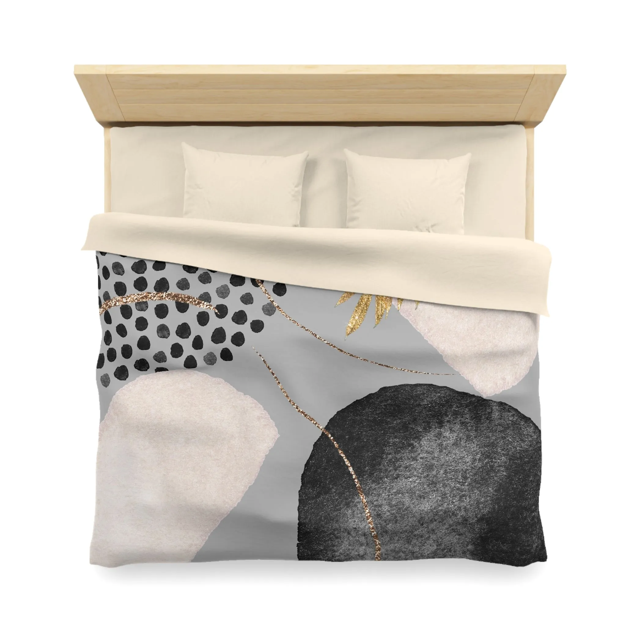 Abstract Duvet Cover | Grey, Cream Gold Leaf