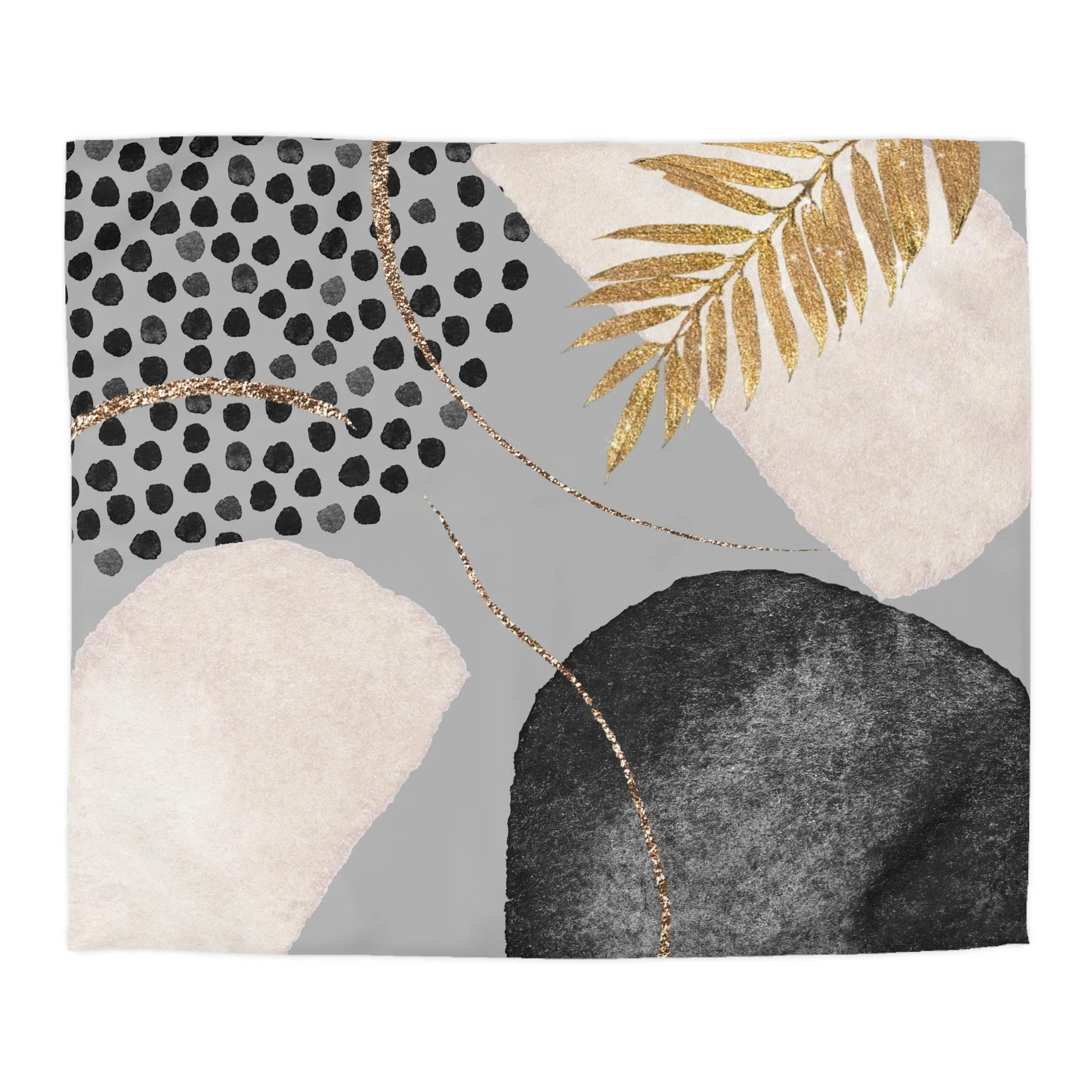 Abstract Duvet Cover | Grey, Cream Gold Leaf