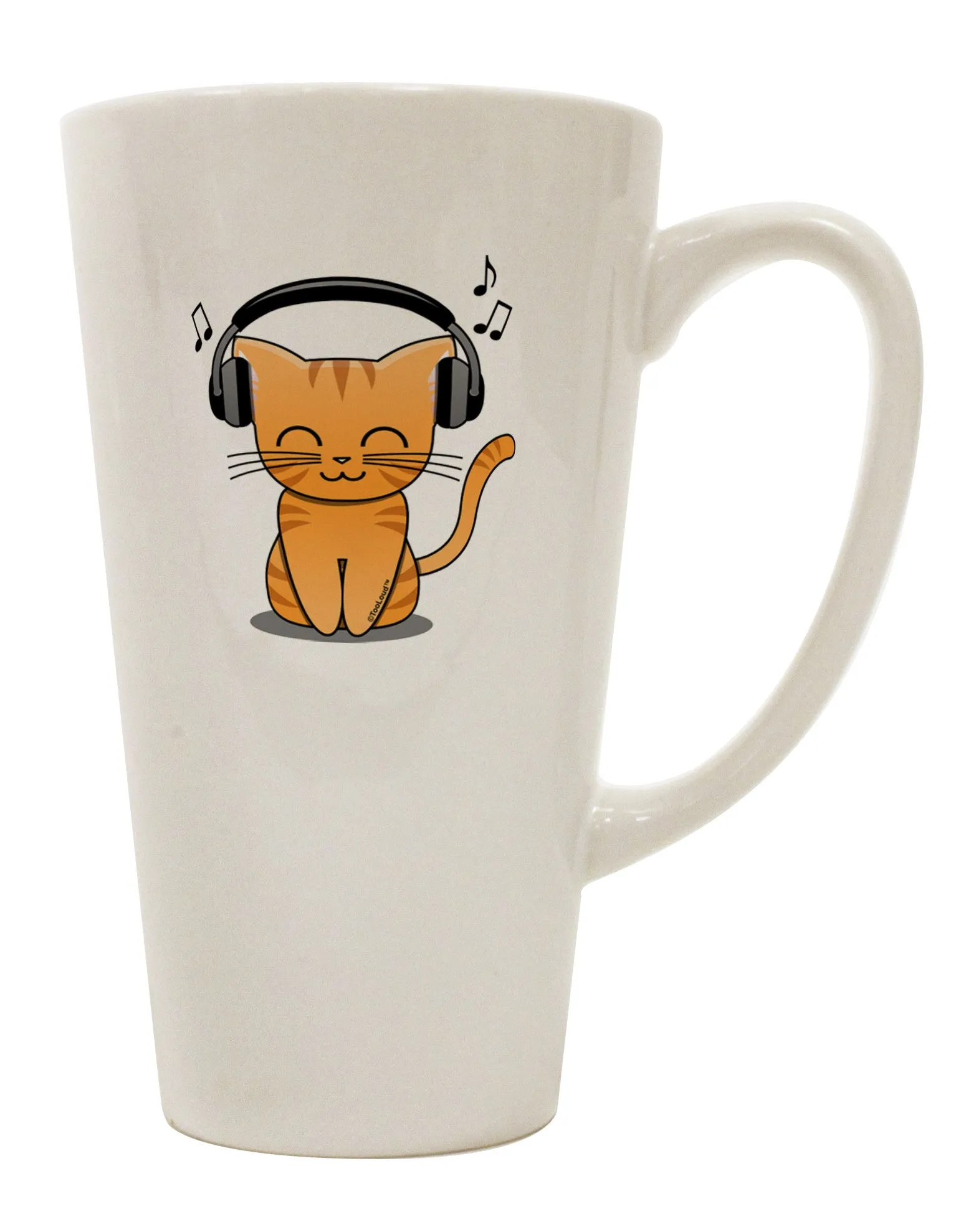 Adorable Feline with Headphones - 16 oz Conical Latte Coffee Mug - TooLoud