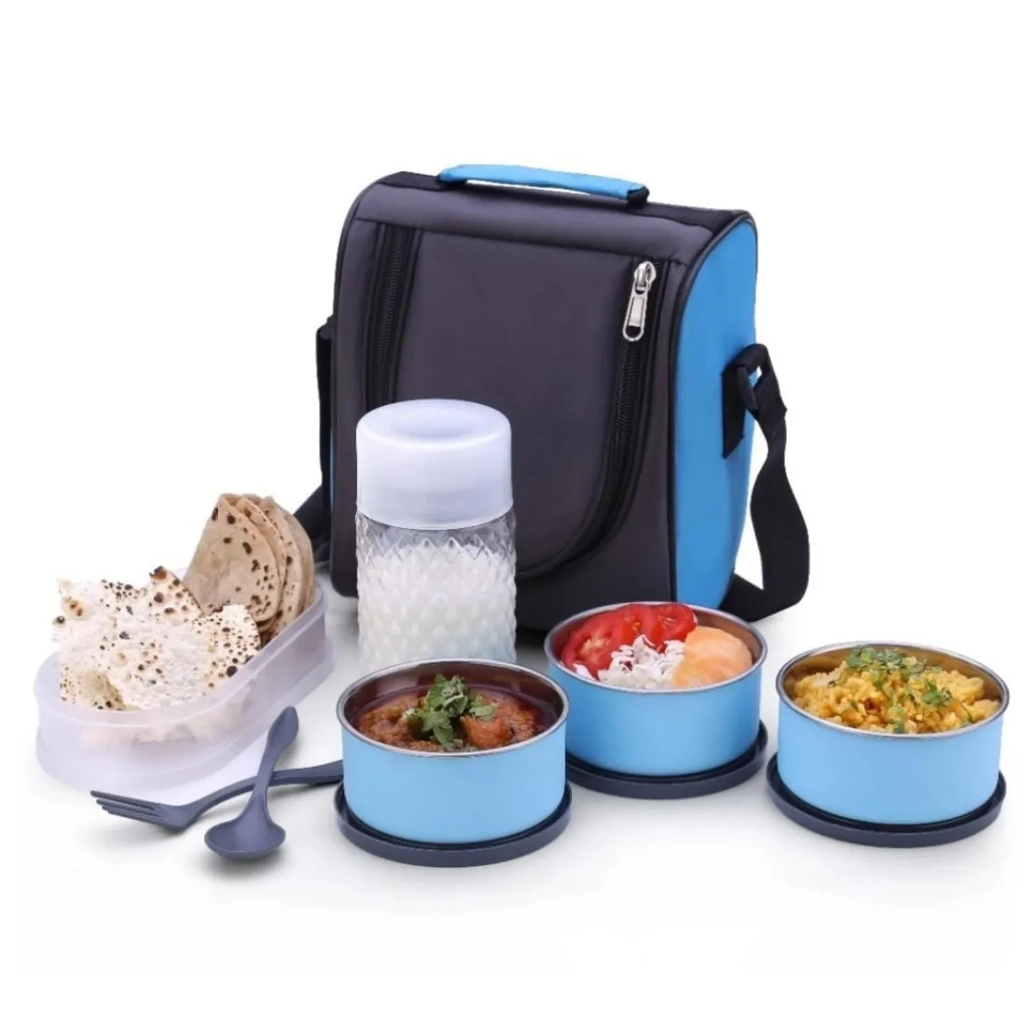 All in One Lunch Box With Fabric Bag For Office & School Use