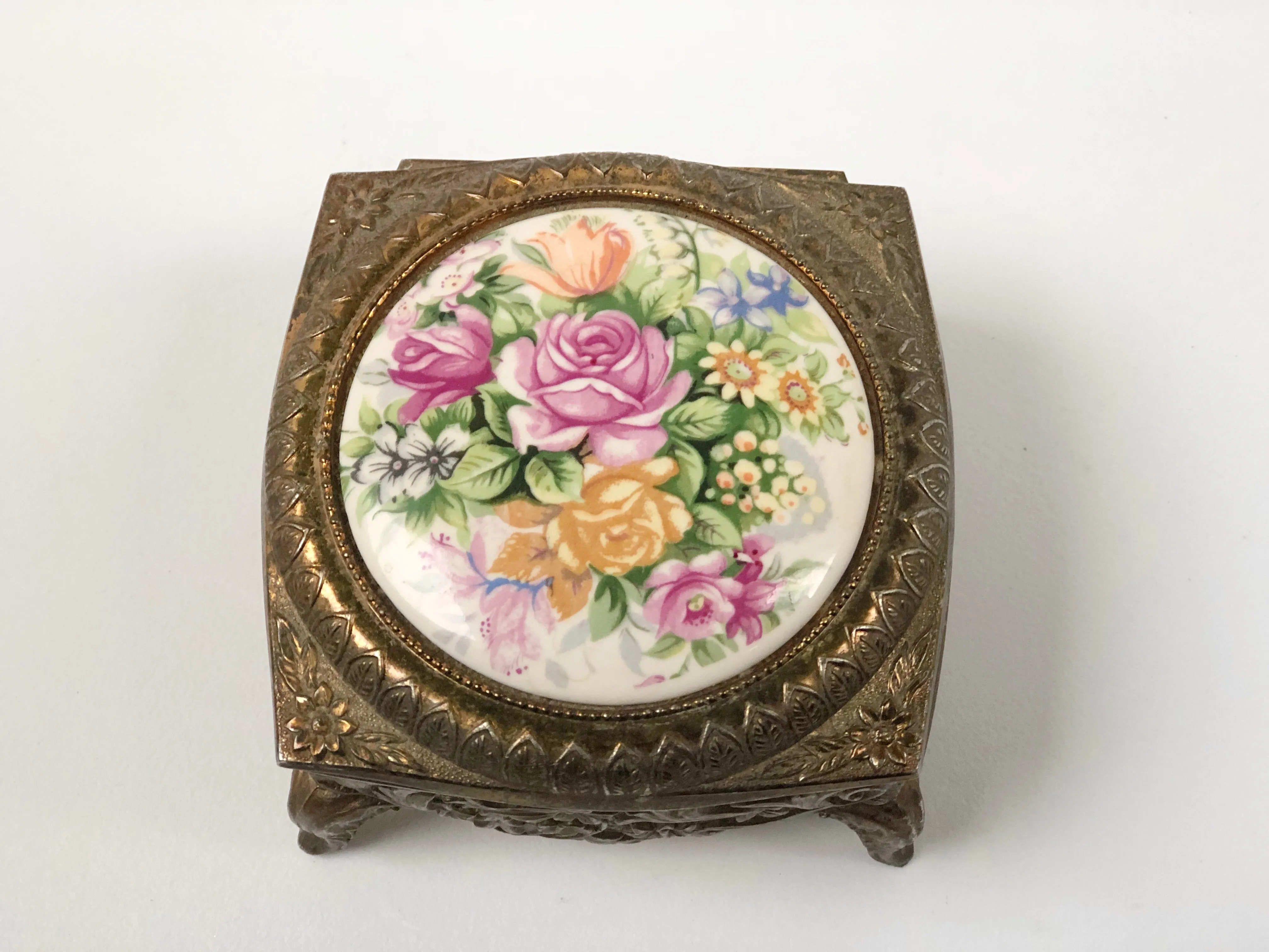 Antique Brass Floral Jewellery Box