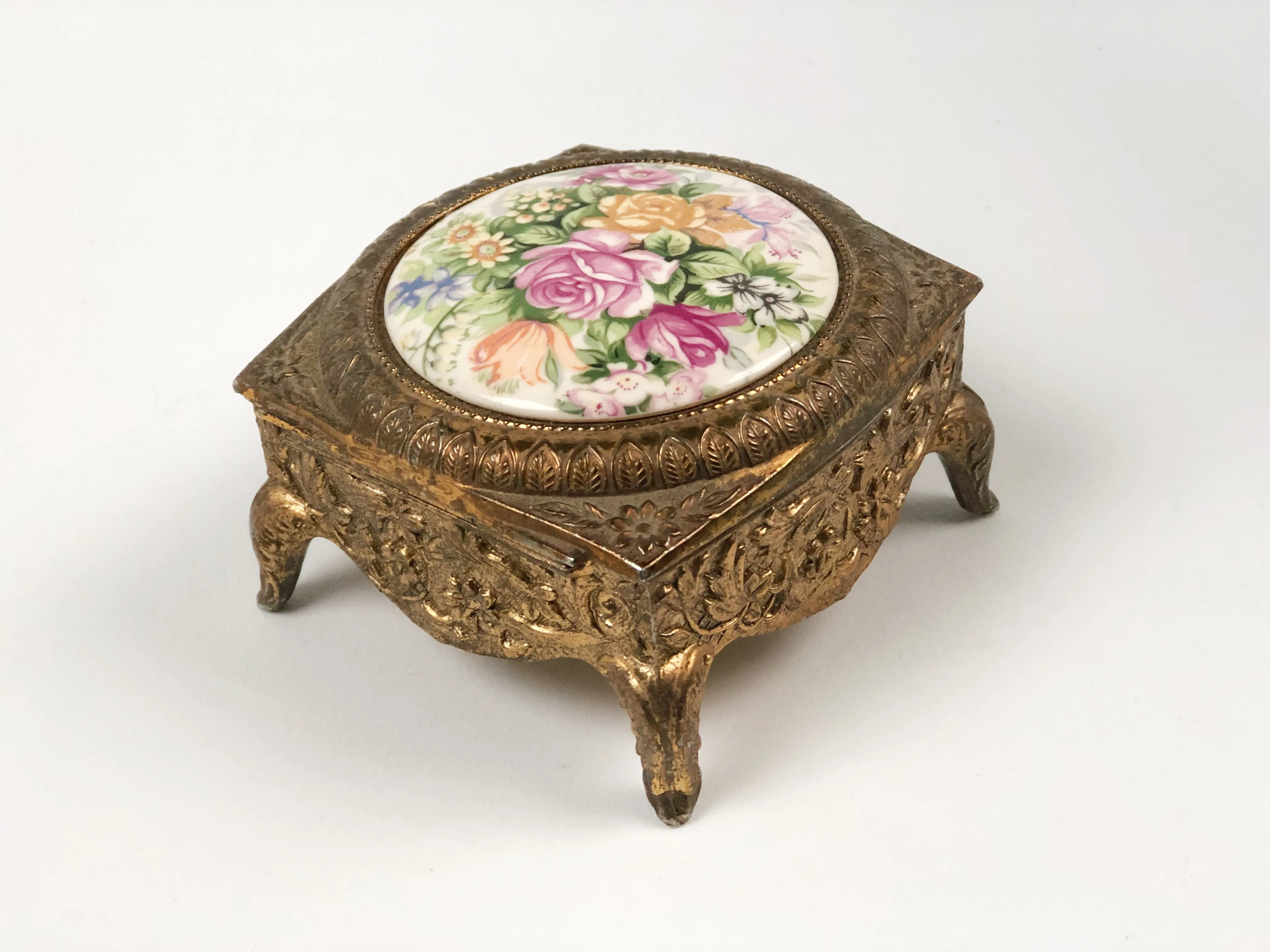 Antique Brass Floral Jewellery Box