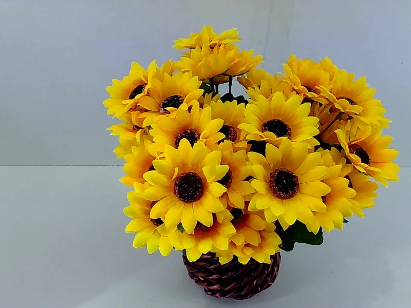 Artificial Sunflower Bouquet with Rattan Vase Home Decor