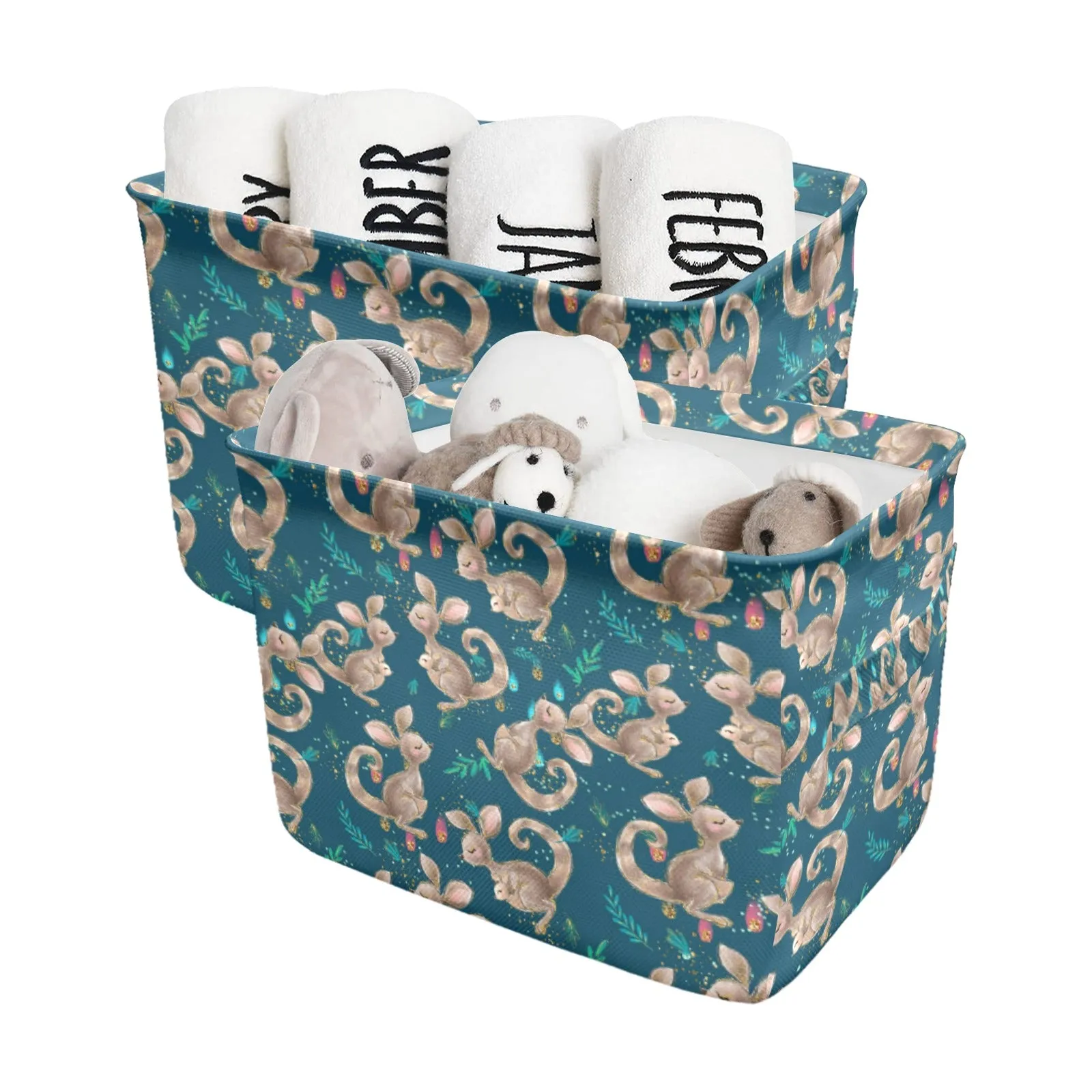 Australian Animals Kangaroo Green Fabric Storage Basket