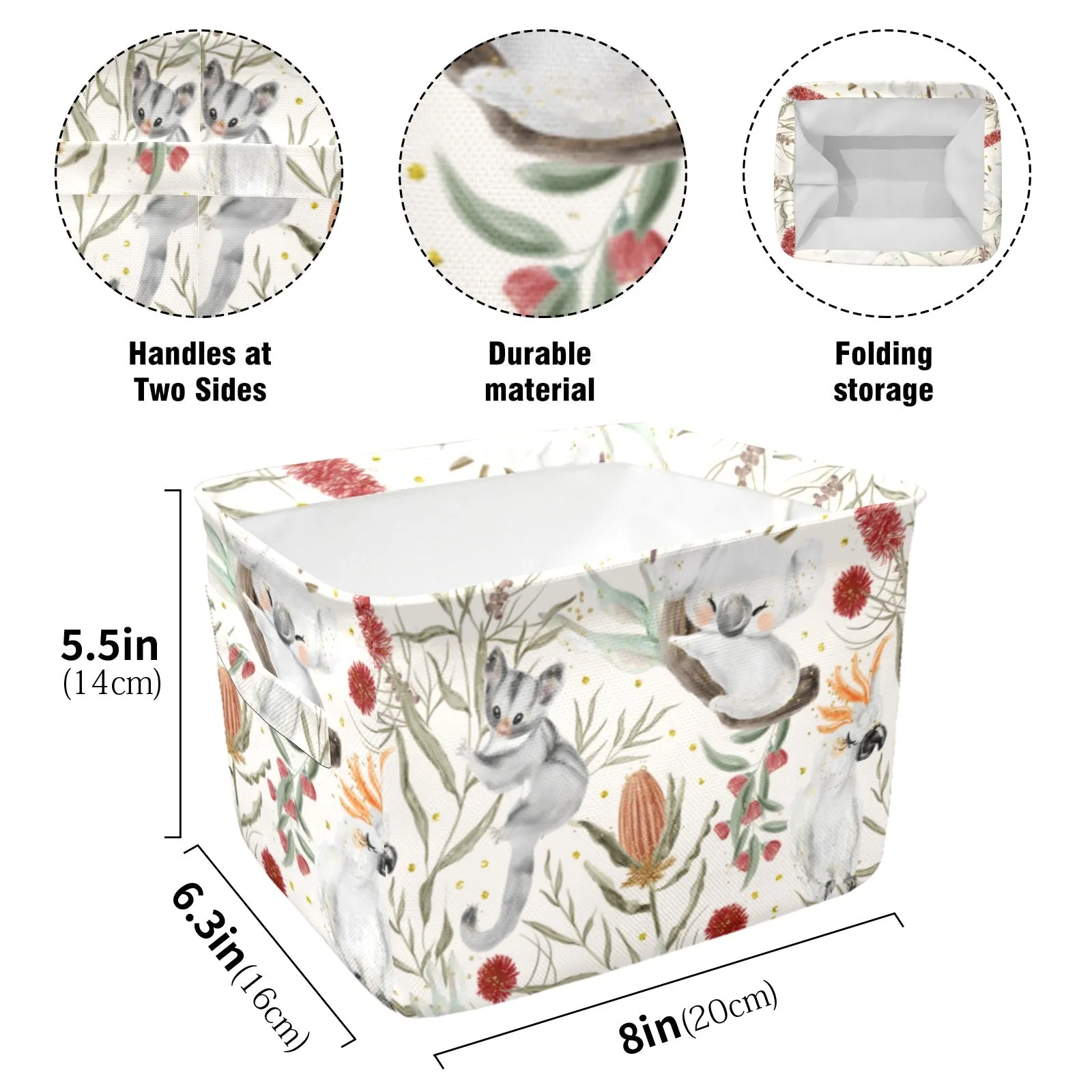 Australian Animals, Koala Cockatoo and Sugar Glider Fabric Storage Basket